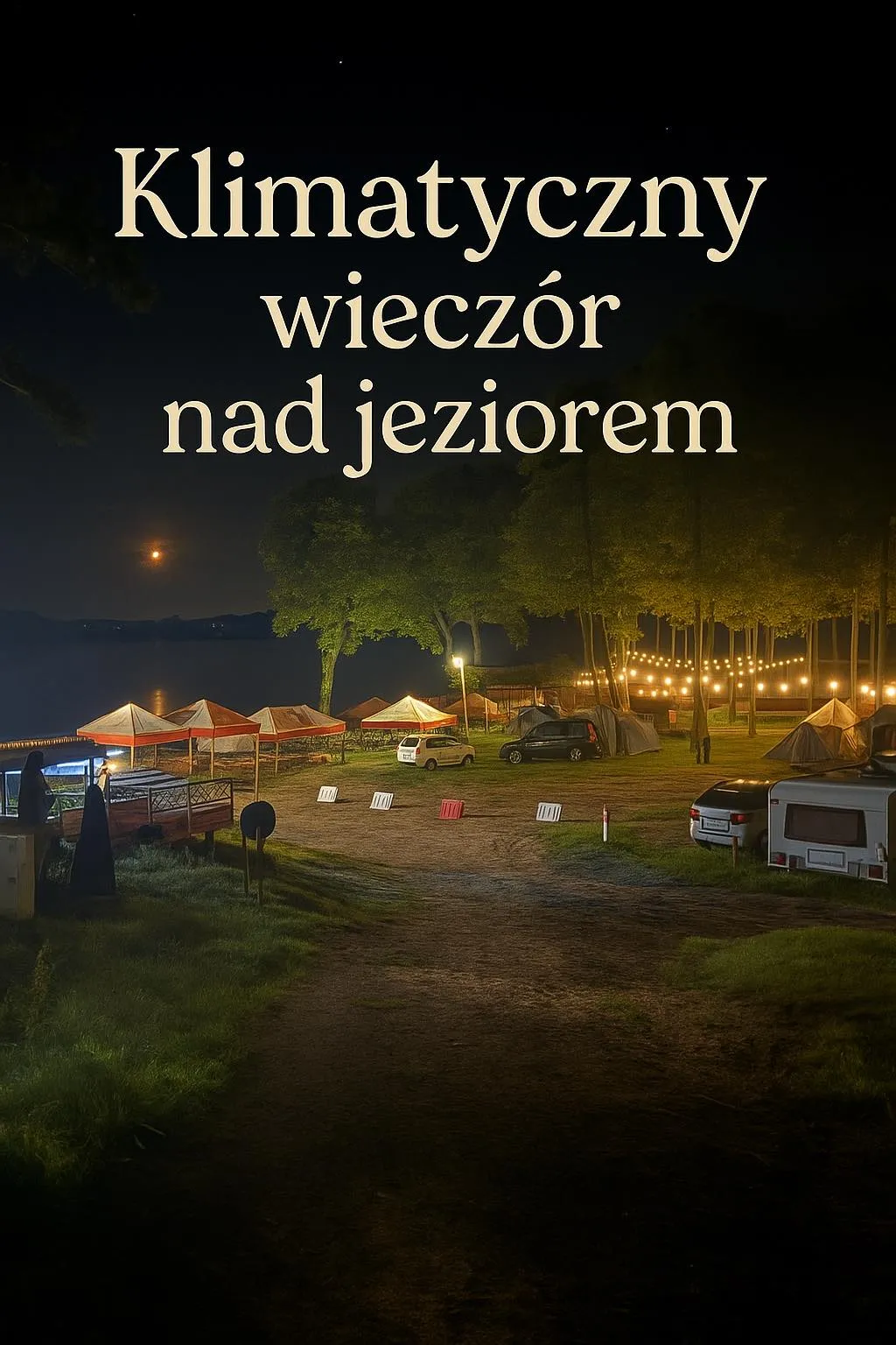 Klimatyczny wieczór nad jeziorem z lampkami